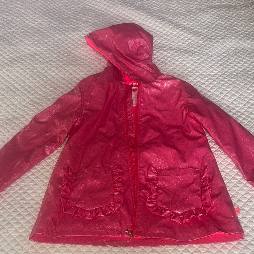 Billieblush Shimmering Pink Hooded Raincoat Fleece Lined